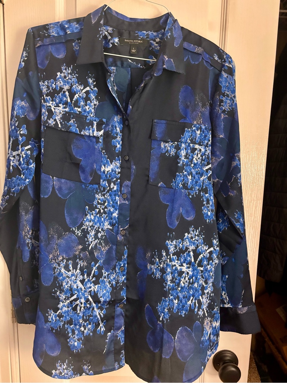Banana Republic Navy and Blue Floral Button-Up Shirt Jacket